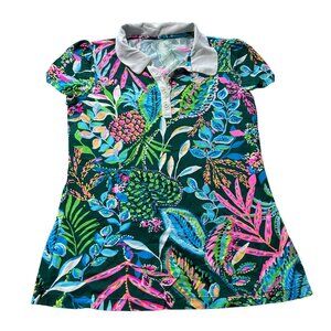 Lilly Pulitzer Women's SZ Small Short Sleeve Polo Shirt Tropical Floral Print